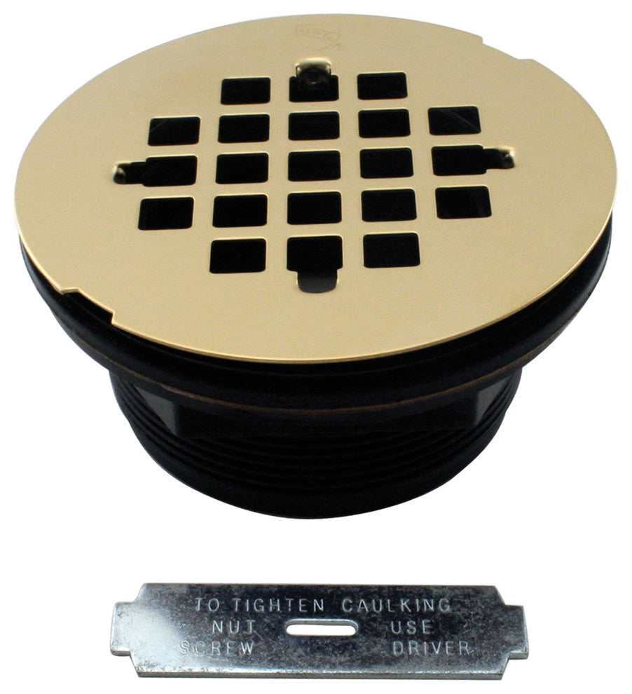 2" PVC Shower Drain Assembly and Grid, Polished Brass, Polished Brass