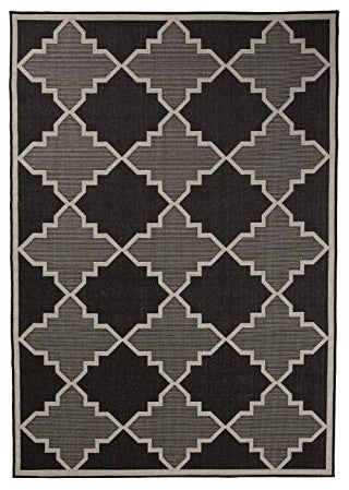 Outdoor Collection Trellis Diamond Rug Geometric Rug, Black, 7'10"x10'