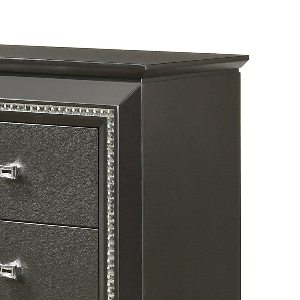 Contemporary Style 9 Drawer Wooden Dresser with Turned Legs, Gray
