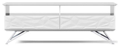 Modern Vortice Coffee Table White Lacquer Body Chrome Legs Geometric Paneling