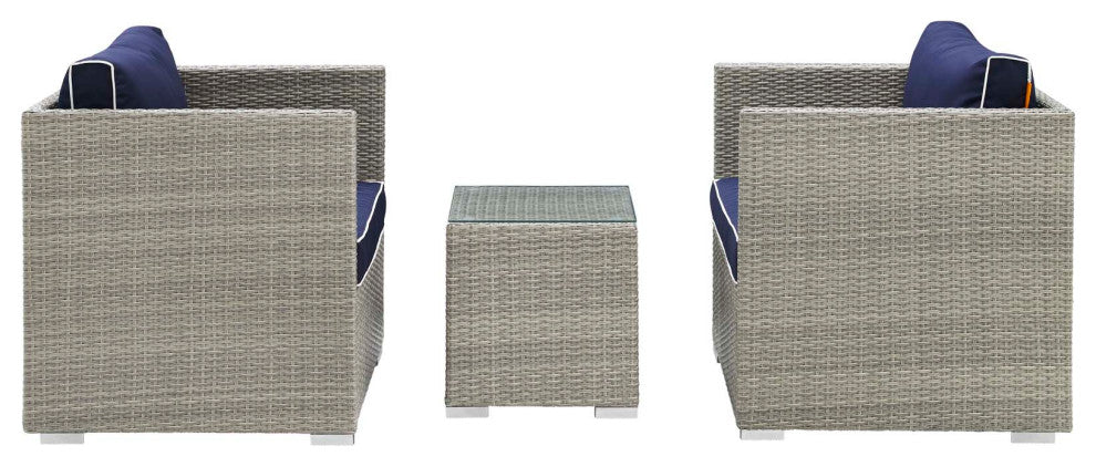 Light Gray Navy Repose 3 Piece Outdoor Patio Sectional Set