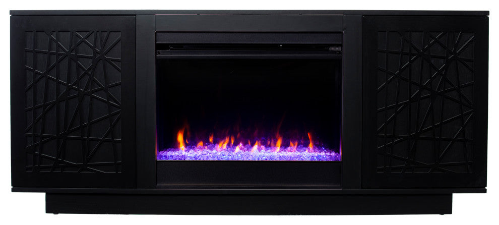 Vivian Color Changing Fireplace With Media Storage, Black