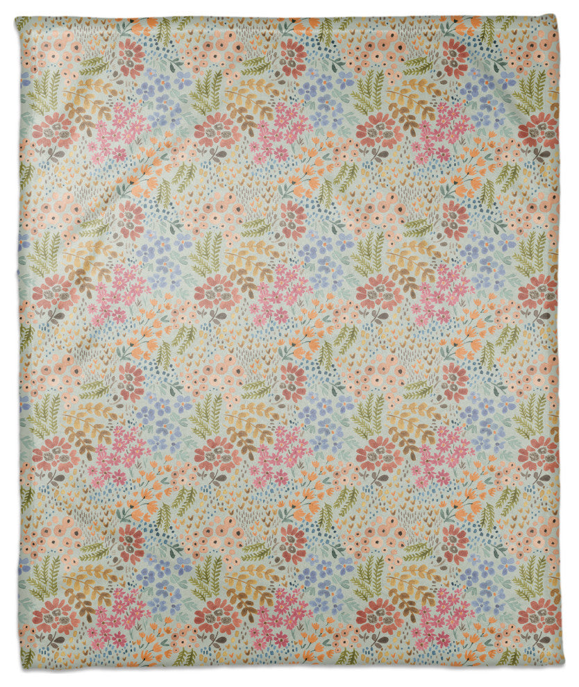 Wild Flower Floral on Blue 50x60 Coral Fleece Blanket