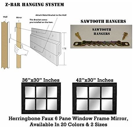 Bright White 6 Pane Herringbone Vanity Mirror, 36"x30", Distressed