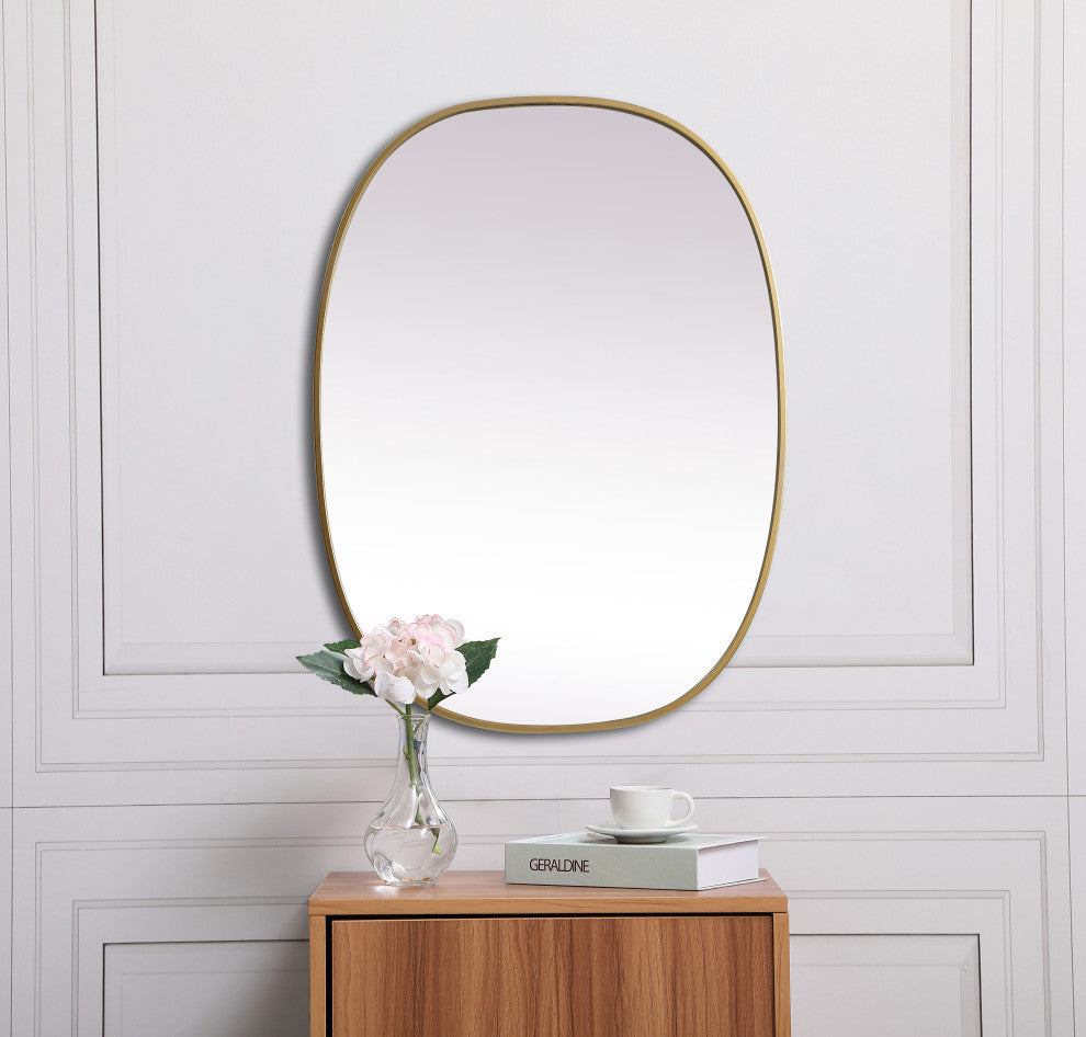 Metal Frame Oval Mirror 27X36 Inch, Brass