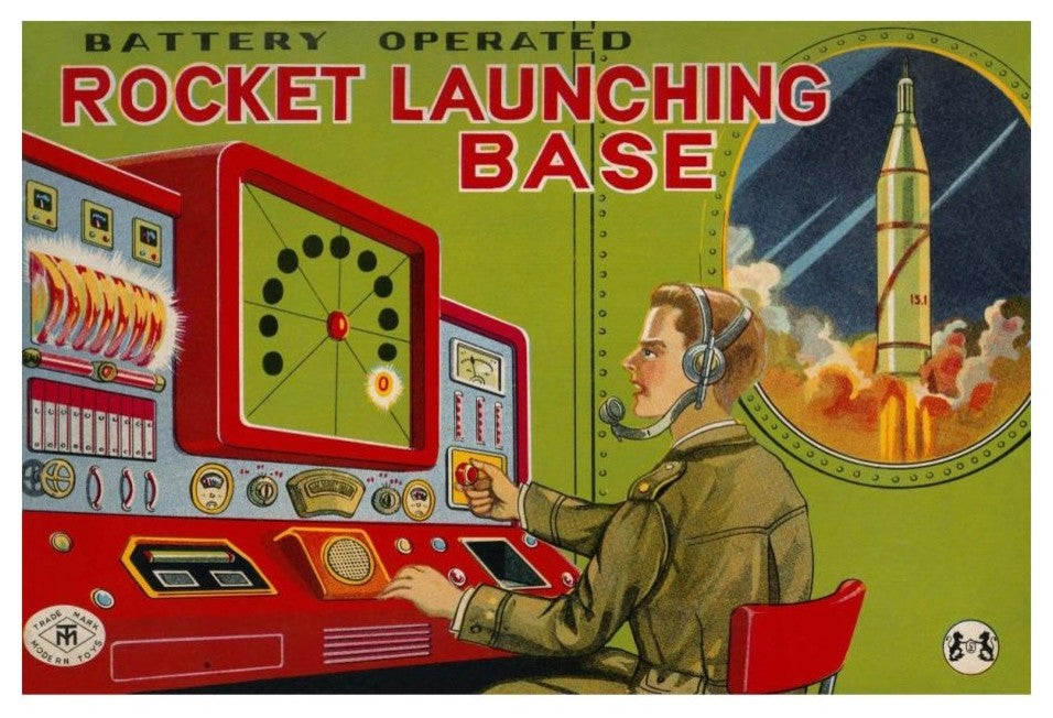 "Rocket Launching Base" Digital Paper Print by Retrobot, 24"x17"