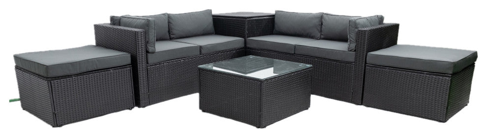 6-Pieces Outdoor Rattan Reversible Patio Sectional With Storage With Cushions