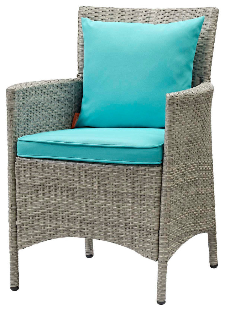 Side Dining Chair and Table Set, Rattan, Wicker, Gray Blue, Modern, Outdoor