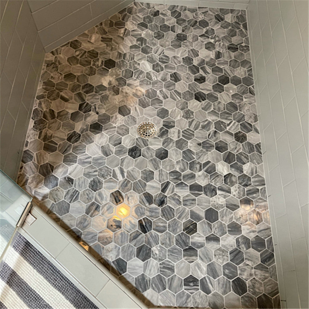 Bardiglio Gray Dark Grey Marble 3 inch Hexagon Mosaic Tile Polished, 1 sheet
