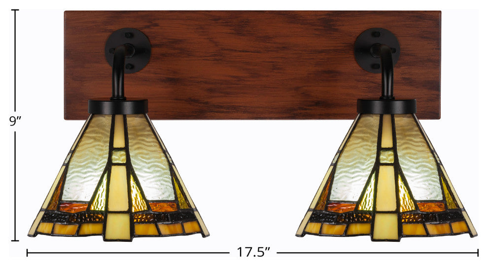 Oxbridge 2-Light Bath Bar, Matte Black & Painted Wood-look Metal/Zion Art
