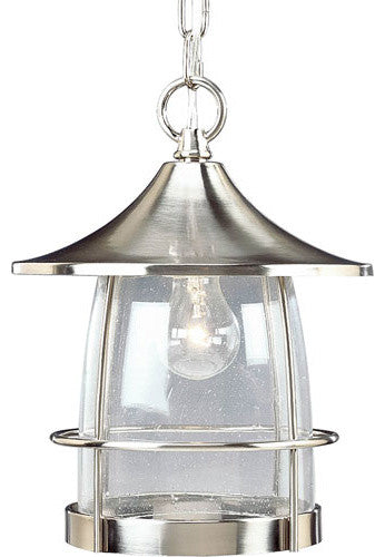 Prairie One-Light Hanging Lantern Brushed Nickel Clear Seeded Glass