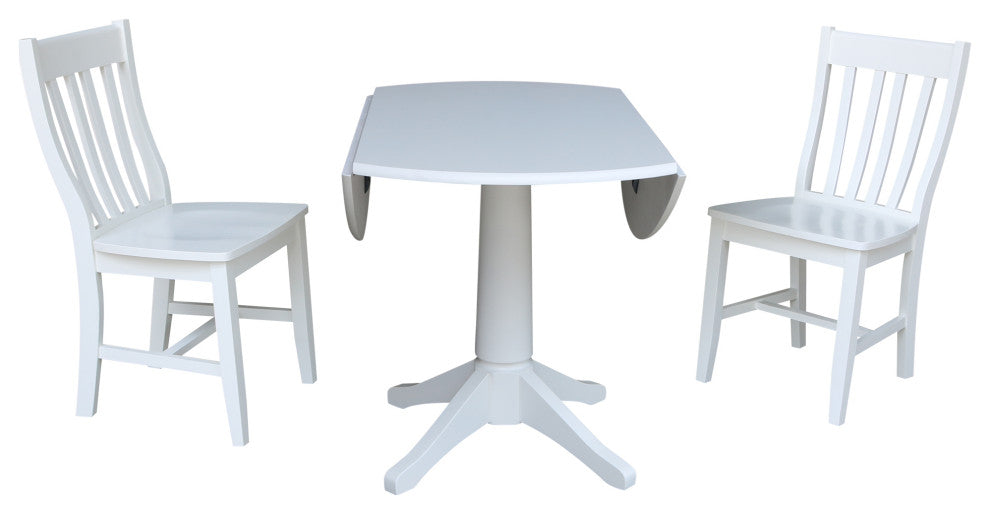 42" Round Top Pedestal Table with 2 Chairs, White