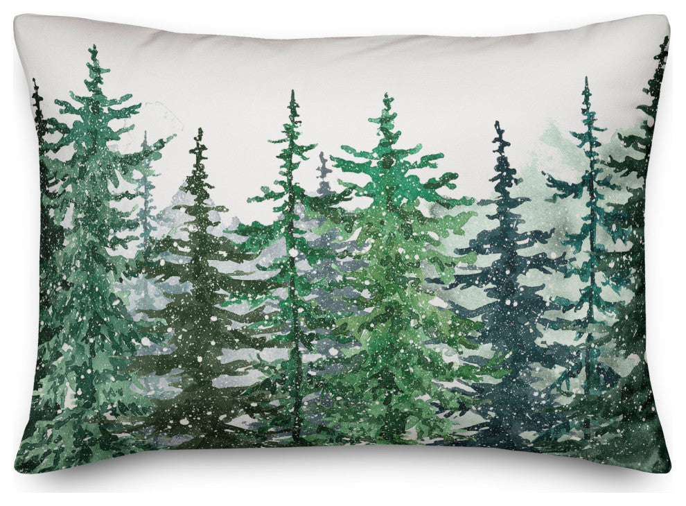 Winter Watercolor Pine Forest 6 20x14 Spun Poly Pillow