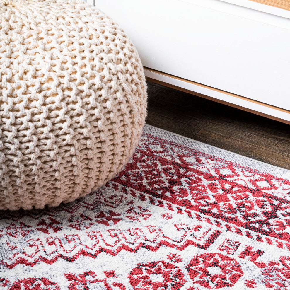 Boho Cottage Medallion Runner Rug, Red/Ivory, 8'x10'