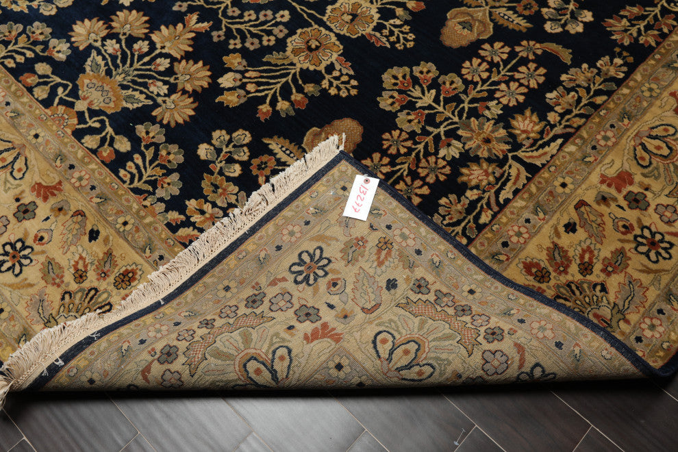 8'11''x11'8'' Hand-Knotted Wool 250 KPSI Oriental Area Rug, Midnight Blue & Tan