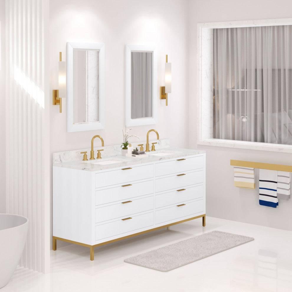 Bristol 72" Marble Countertop Vanity, White With Gooseneck Faucet