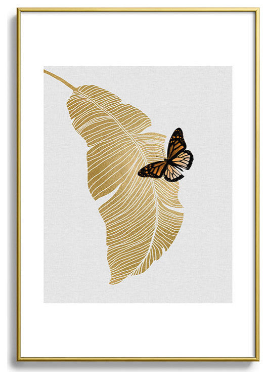 Orara Studio Butterfly and Palm Leaf Metal Framed Art Print