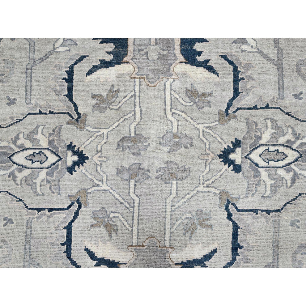 Gray Afghan Peshawar With Serapi Heriz Design Wool Hand Knotted Rug 9'x12'2"
