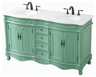 60" Double Bathroom Vanity, with Ivory White Engineered Marble in Vintage Mint