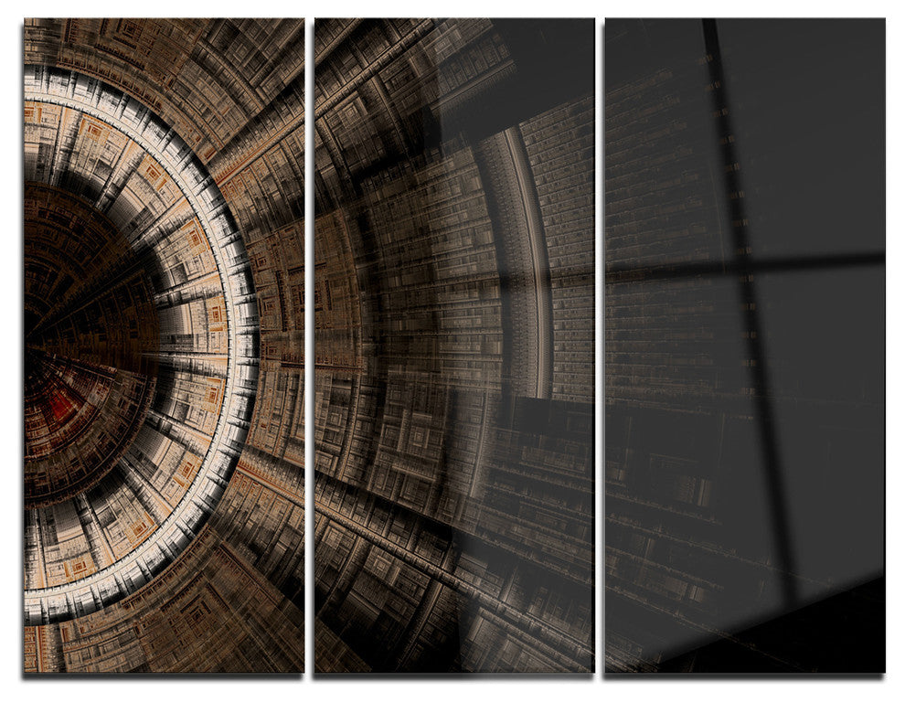 "Symmetrical Solar Blue Fractal Art" Digital Metal Wall Art, 3 Panels, 36"x28"