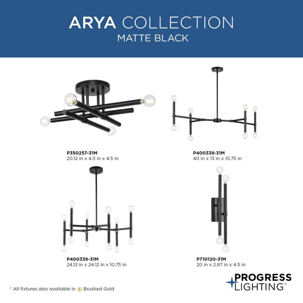 Arya Collection Four-Light Brushed Gold Luxe 20" Semi-Flush Mount Light, Matte Black