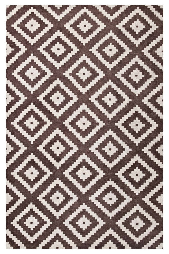 Modway Alika Abstract Diamond Trellis 8'x10' Area Rug, Ivory and Brown