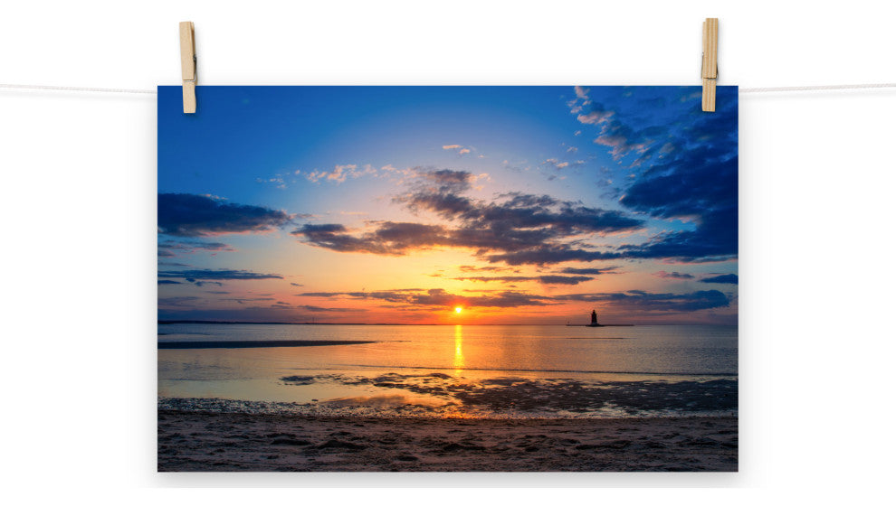Sunset at Breakwater Lighthouse Coastal Landscape Unframed Wall Art Print, 12" X 18"