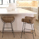 Contemporary Minimalist Natural Rattan Counter Stool Curved Seat Black Metal Leg