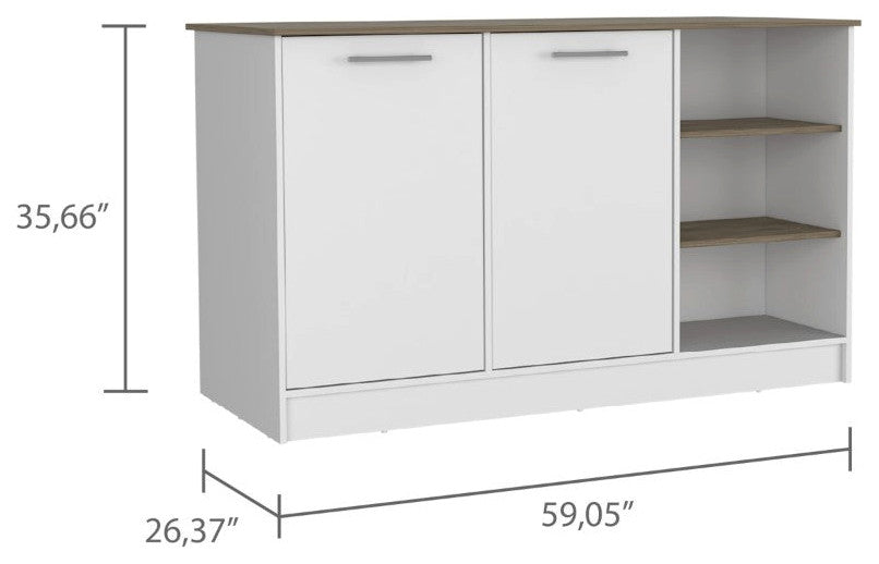 Kitchen Island Teramo, Kitchen, White / Dark Brown