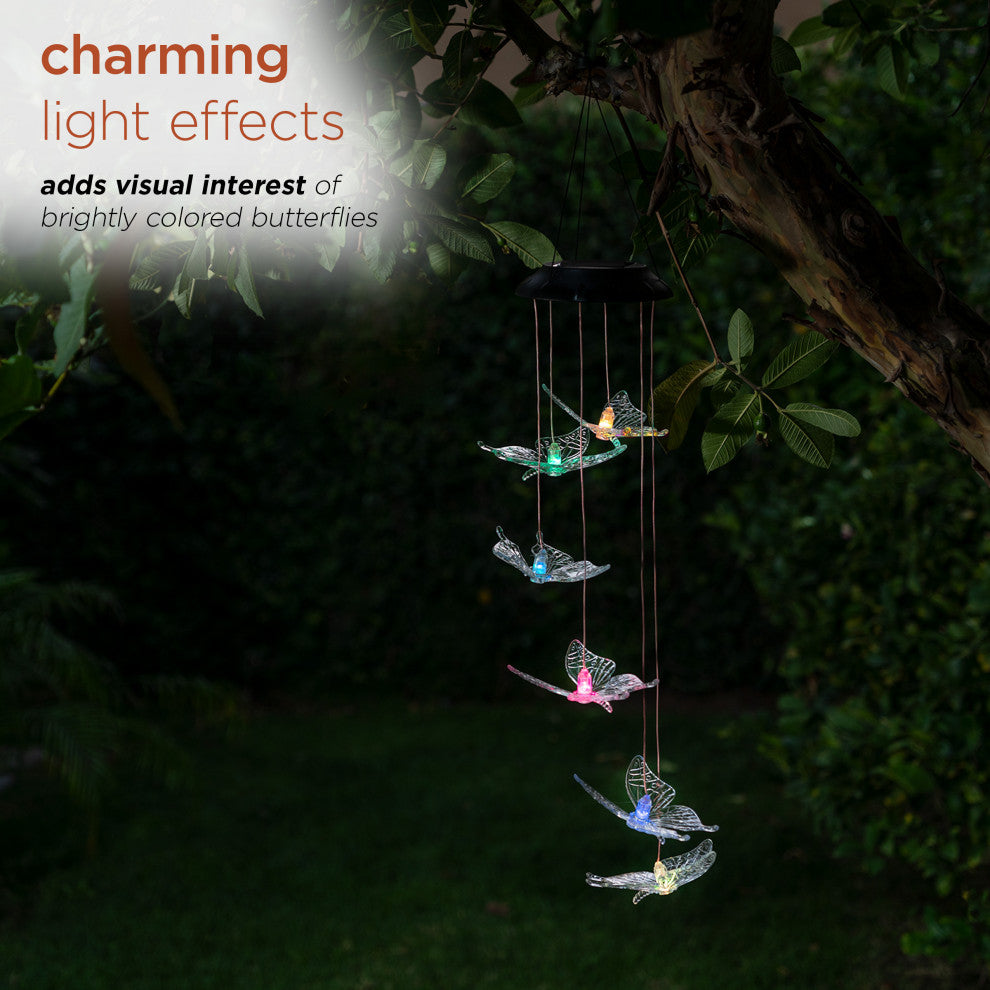 Alpine Solar Butterfly Windchime with LED Light, 26"