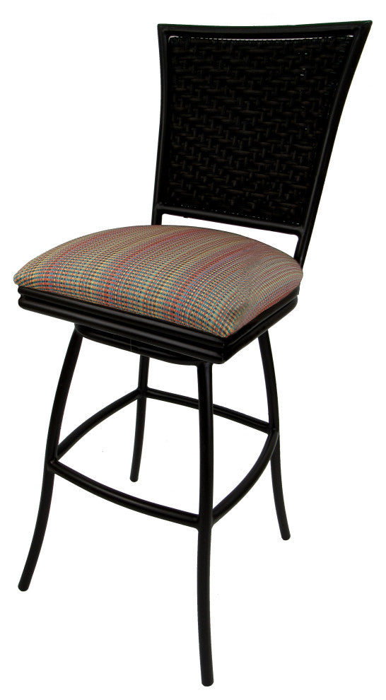 Outdoor Patio Bar Pub Set - 30" Erin Stools - Black Frame, Multi Sun Stripe - Black, 30"