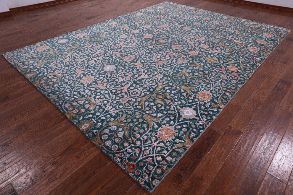 9' 0" X 12' 2" Modern Hand Knotted Wool & Silk Rug - Q15531