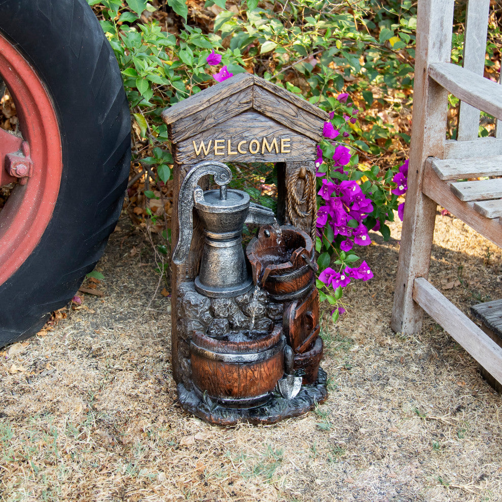 Alpine 2 Tier Fountain With Waterfall Pump and Barrel, 24"Tall