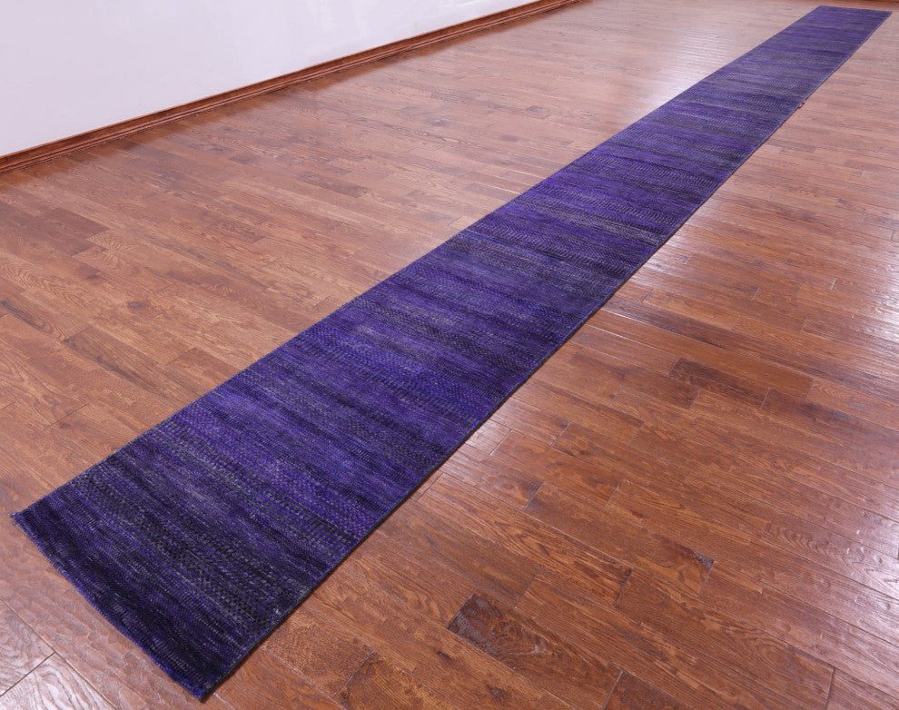 2' 6" X 31' 11" Runner Handmade Wool and Silk Super Savannah Gabbeh Rug Q9011
