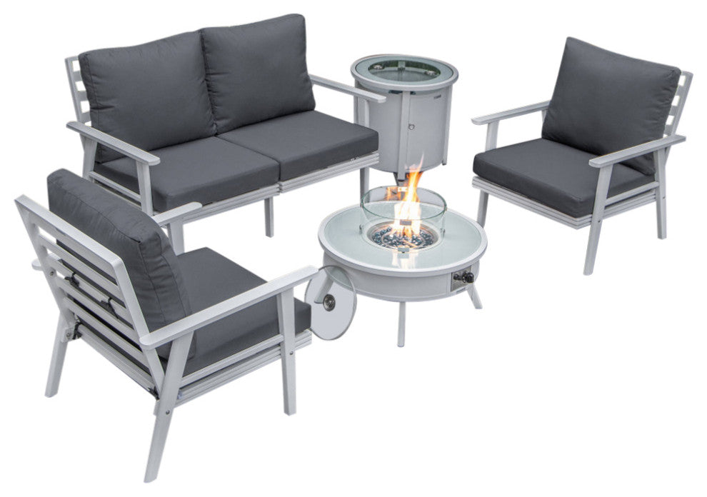 LeisureMod Walbrooke Patio Conversation Set With Fire Pit Table, Charcoal