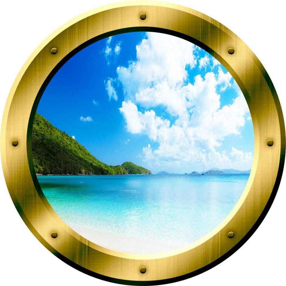 VWAQ 3D Ocean View Mural Wall Decal Sea Porthole Peel And Stick, 24" Diameter