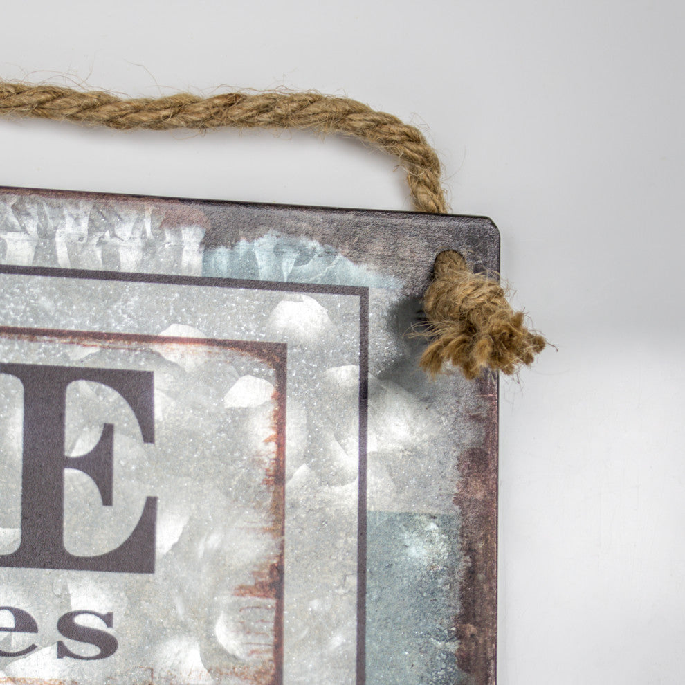 American Art Decor Beach House Galvanized Metal Vintage Hanging Sign With Rope