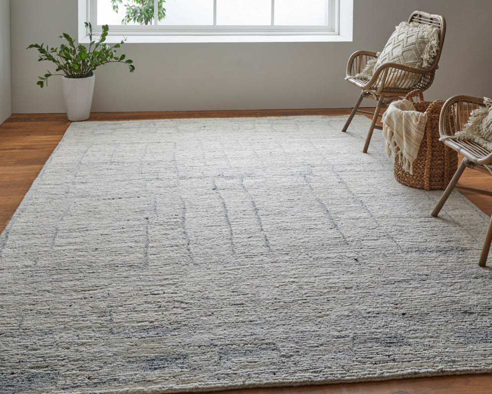 Conor Modern Distressed, Ivory/Gray/Blue, 5'6"x8'6" Area Rug