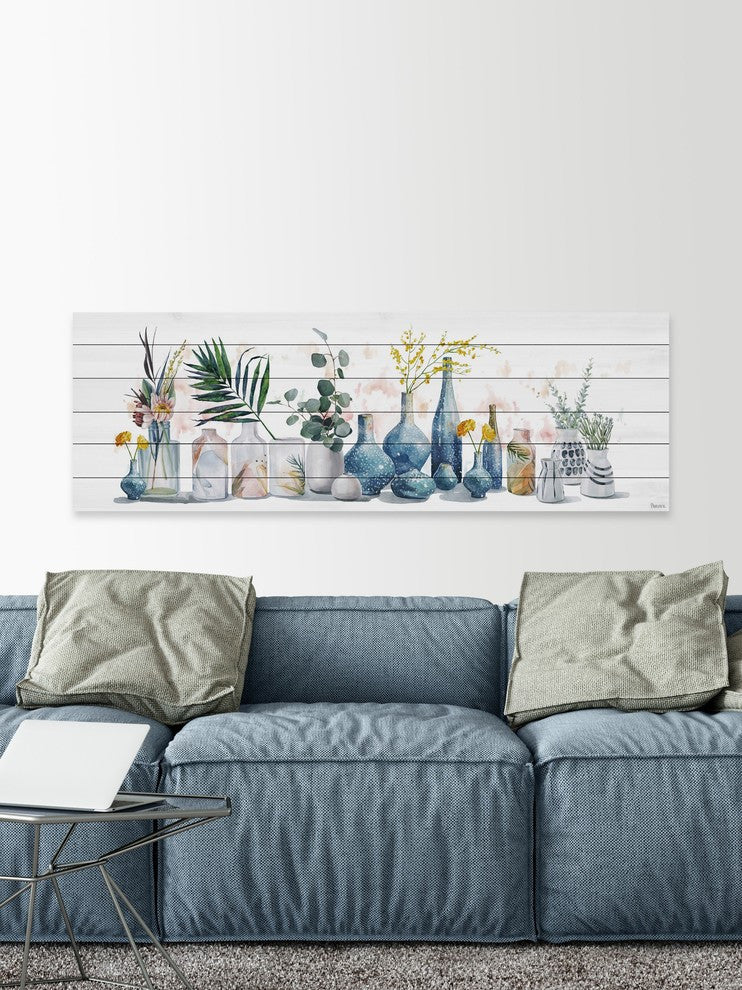 "All the Vases" Painting Print on White Wood, 60"x20"