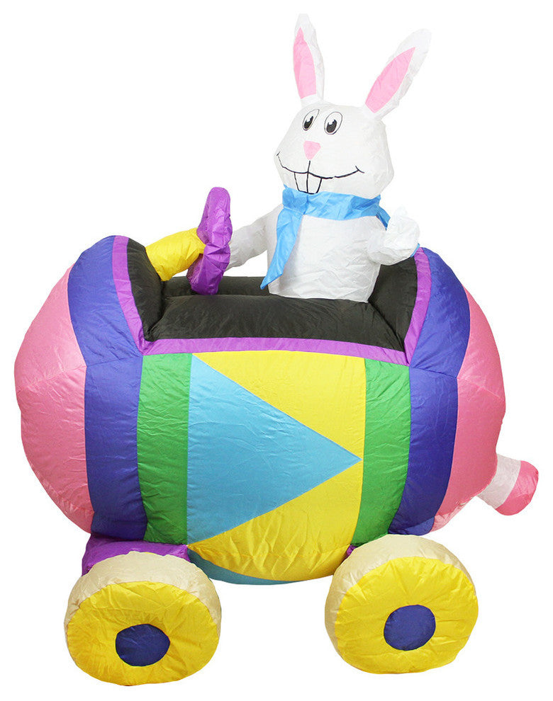 Inflatable Eater Bunny Driving an Egg Car Yard Art Decoration, 4'