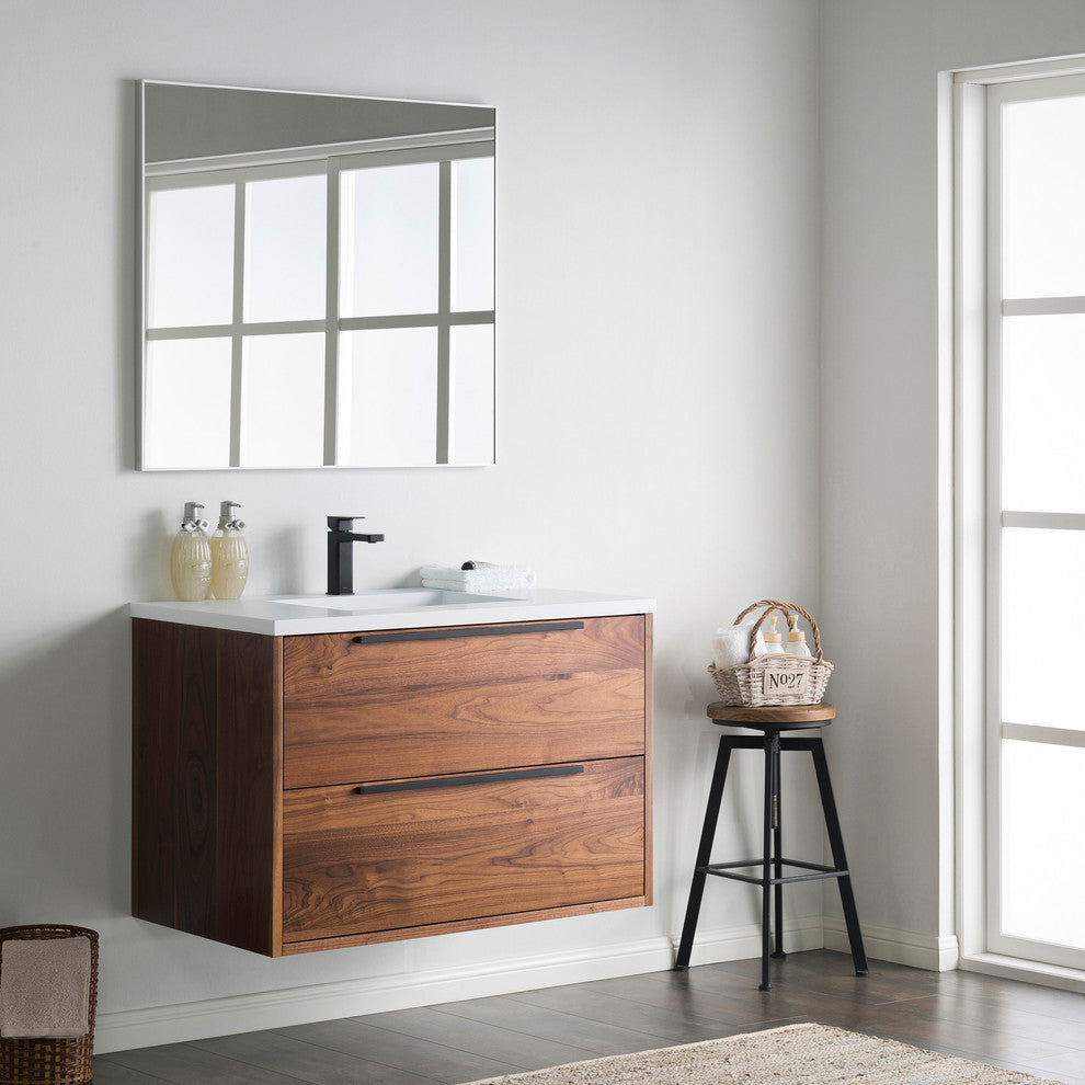 Vanity Alfred 37 With Integrated Solid Surface counter top, American Walnut, Bru
