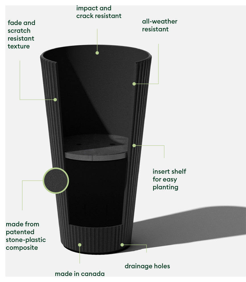 Veradek Demi Series Tall 26" Planter, Black, 2 Pack