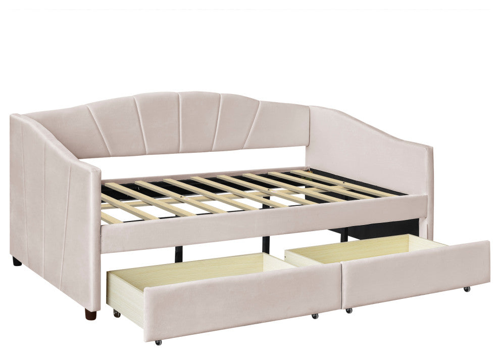 Gewnee Upholstered Twin Size Daybed with Two Drawers in Beige