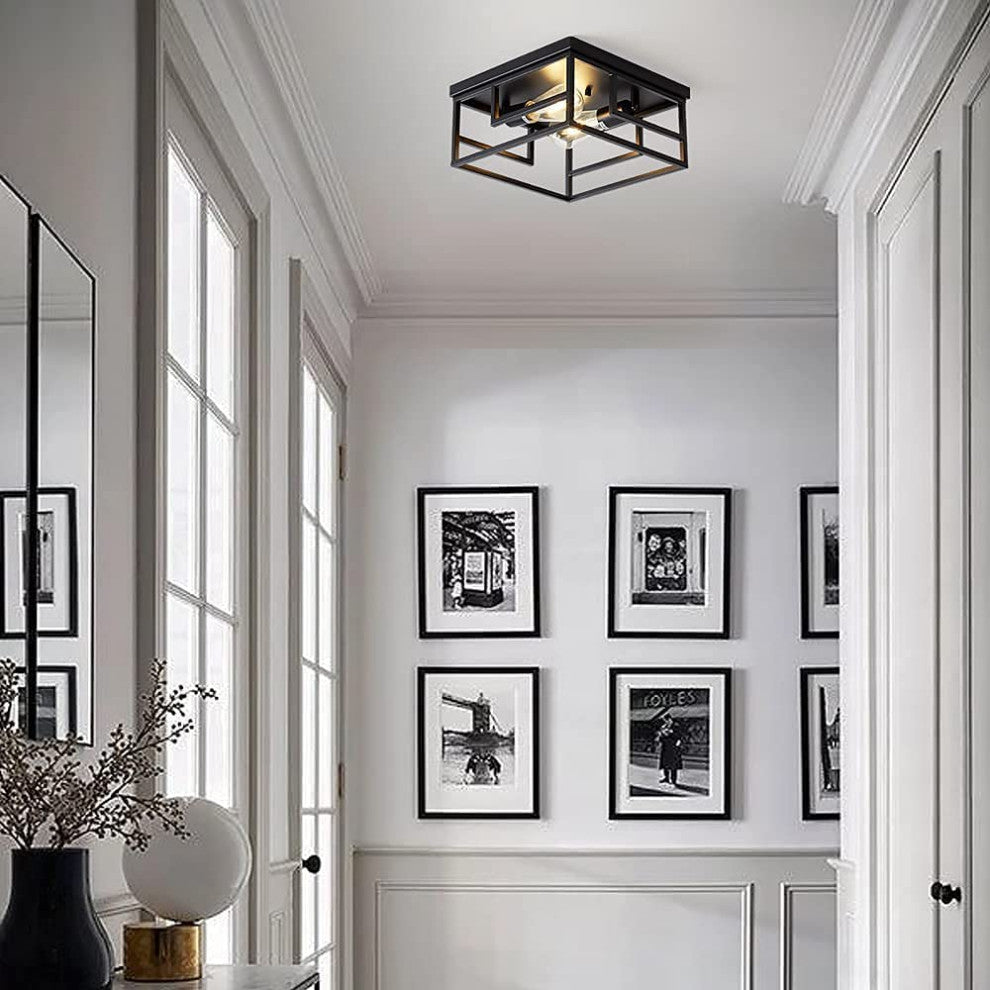 Industrial Farmhouse Ceiling Light, Rust, Black, Square
