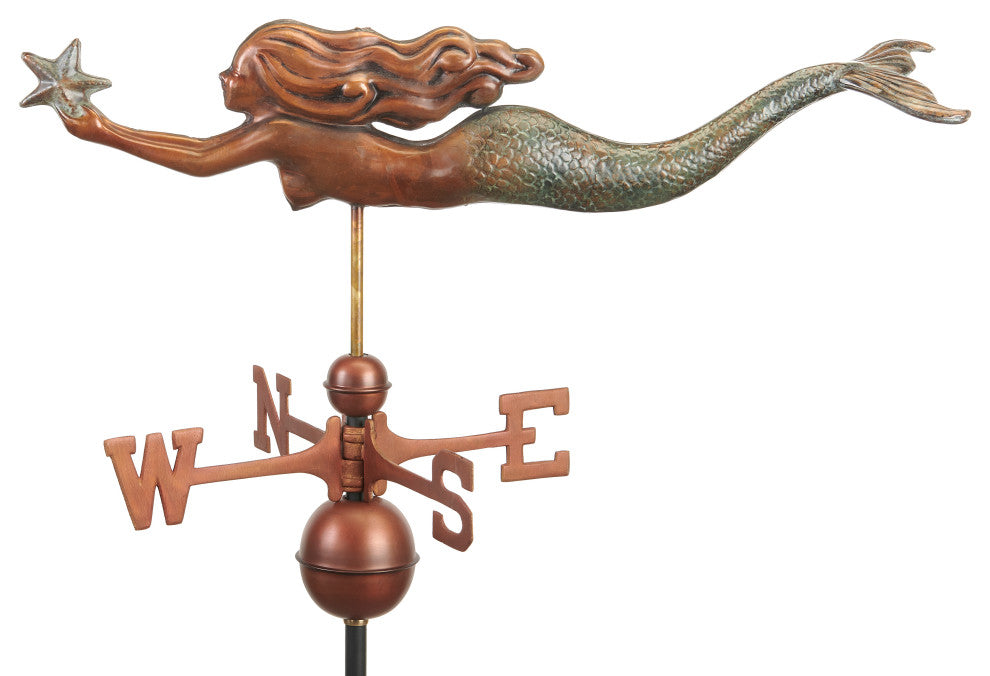 Mermaid With Starfish Weathervane-Pure Copper Hand Finished Multi-Color Patina