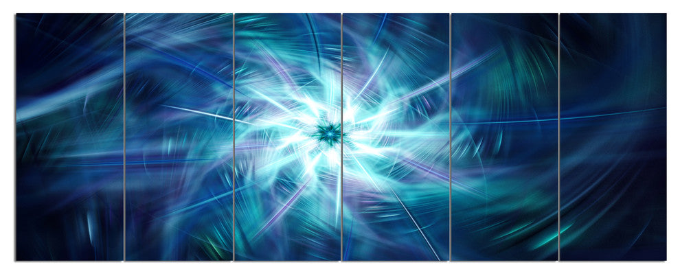 Splaying Bright Blue Fireworks, Floral Canvas Art Print, 70"x28", 6 Panels