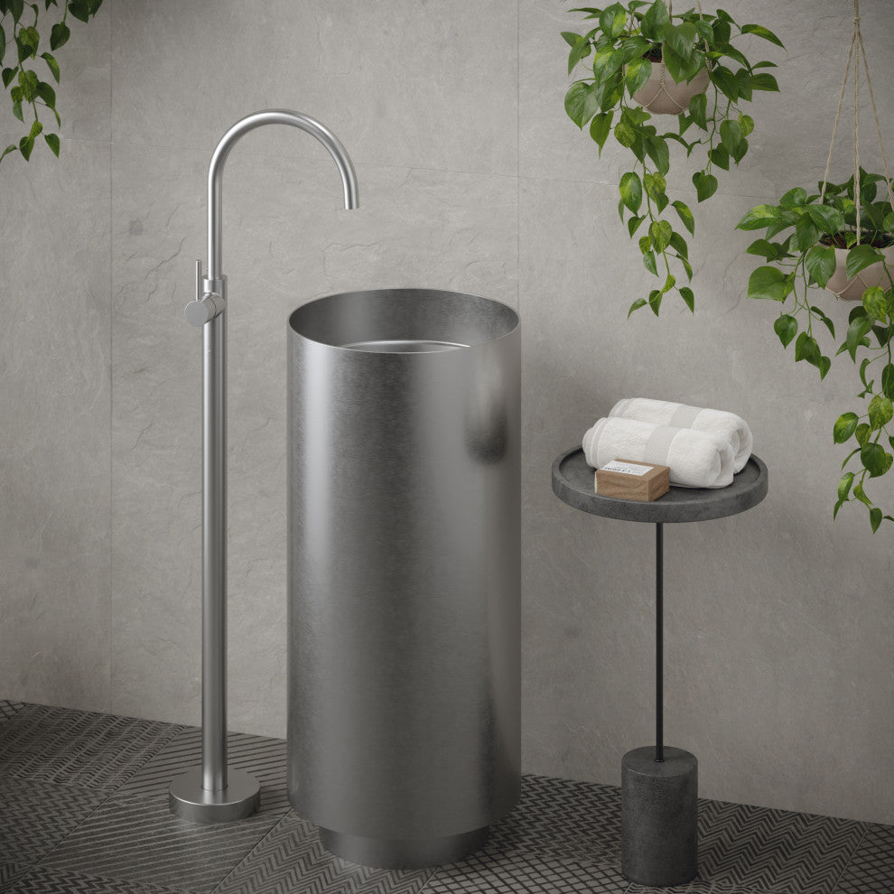 Karran Cinox Stainless Steel Round Pedestal Sink, Stainless Steel