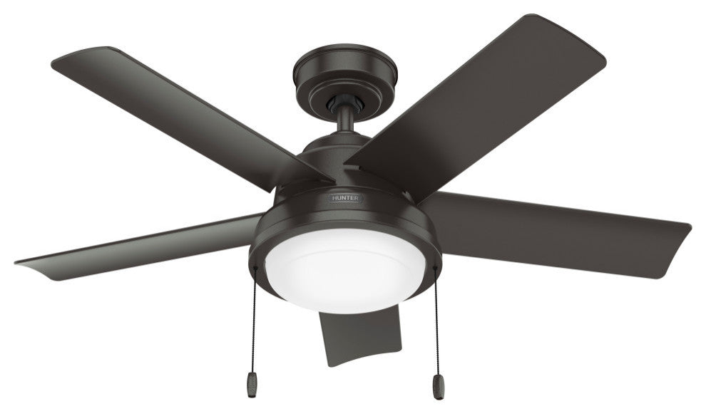Hunter Seawall Wet Rated Ceiling Fan, LED Light Kit, Pull Chain, Noble Bronze