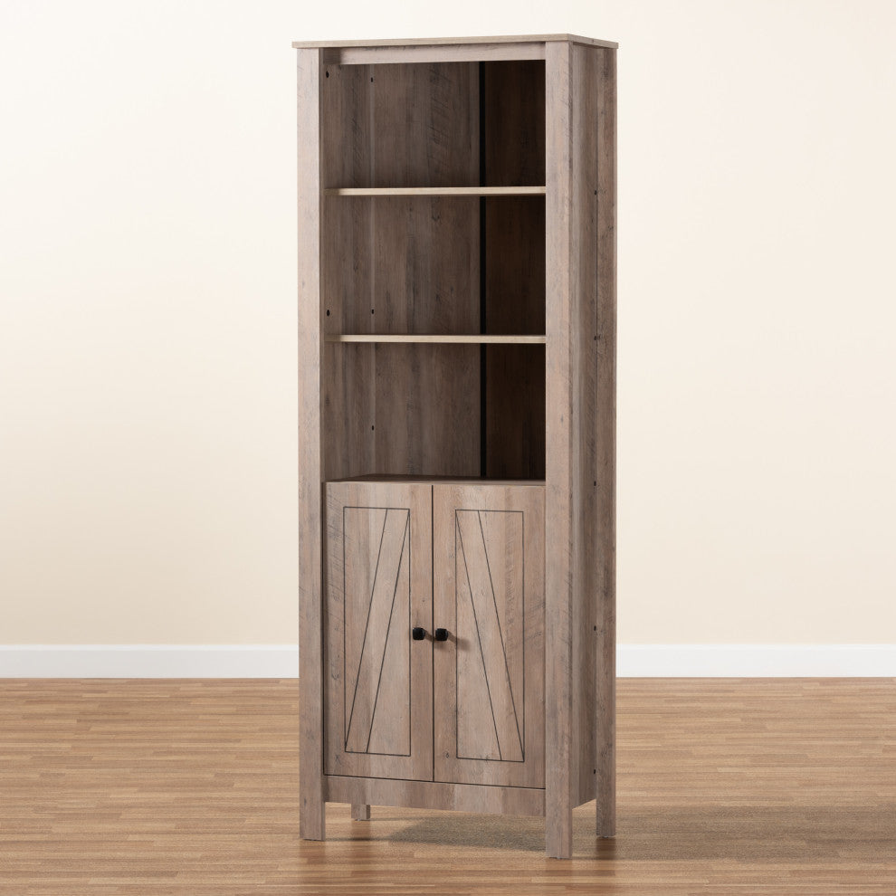 Derek Modern Transitional Natural Oak Finished Wood 2-Door Bookcase
