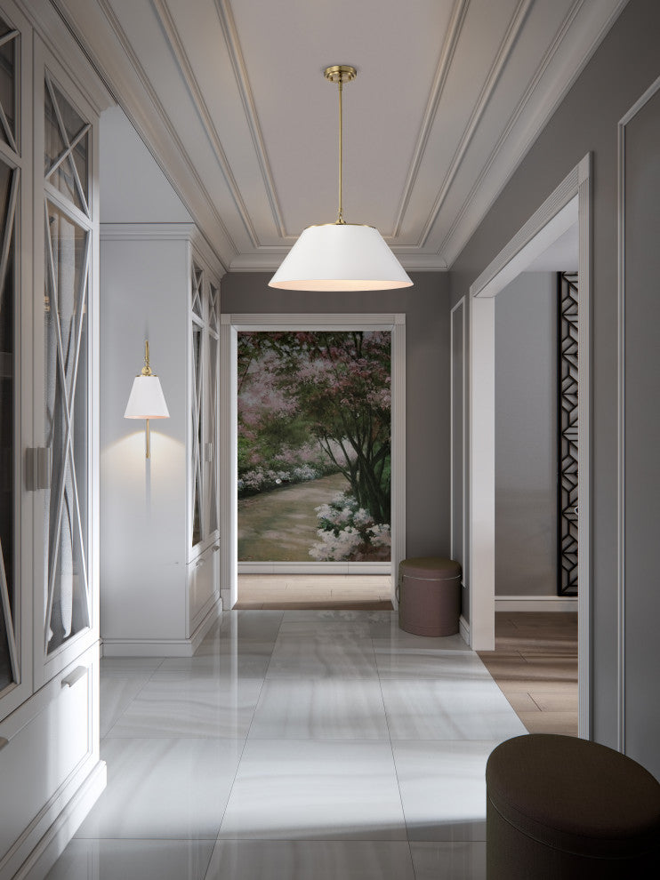 Dover 3-Light Large Pendant, White With Vintage Brass